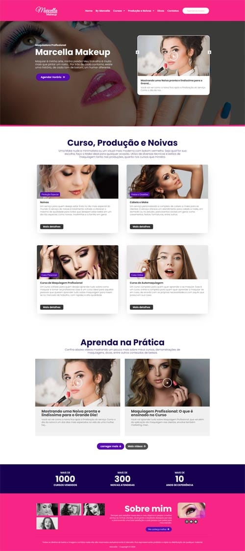 Modelo de site para maquiador, estúdios de maquiagem e makeup