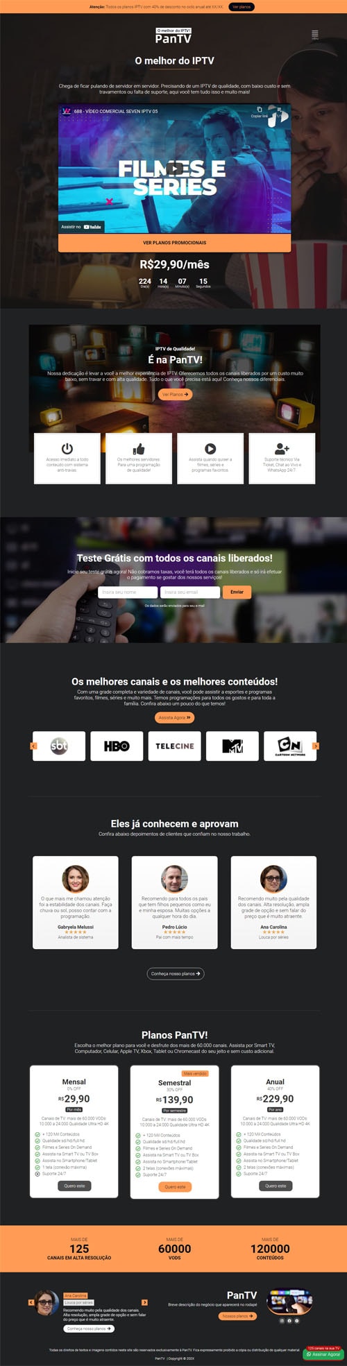 Modelo de Site para Revendedores de IPTV e TV Online