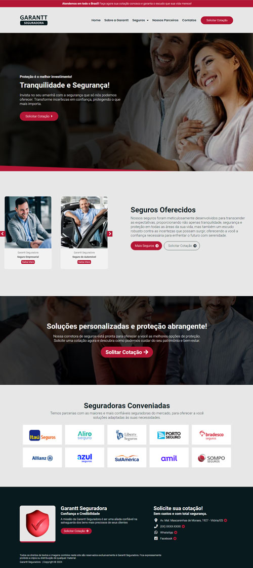 Página inicial completa projeto Garantt Site para seguradoras ou corretoras de seguro Página inicial completa projeto Garantt Site para seguradoras ou corretoras de seguro