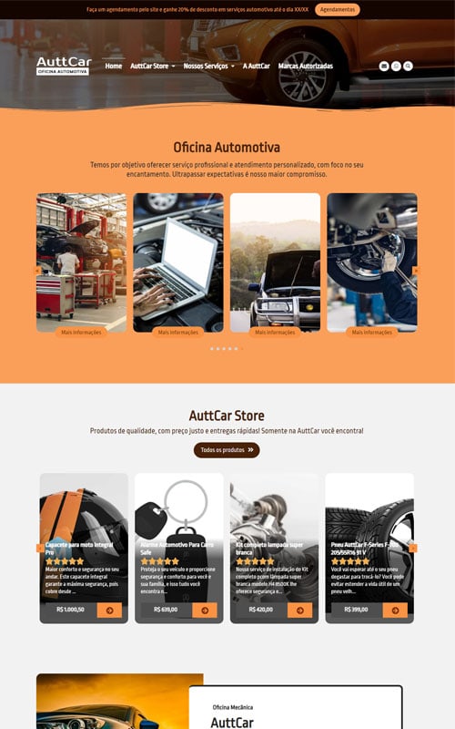 Modelo de site para oficinas mecânicas automotivas, mecânicos autônomos e loja de autopeças