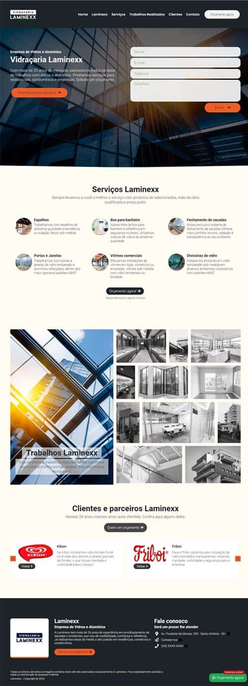 Modelo de site para vidraçarias e empresas de vidros, alumínios e box Modelo de site para vidraçarias e empresas de vidros, alumínios e box