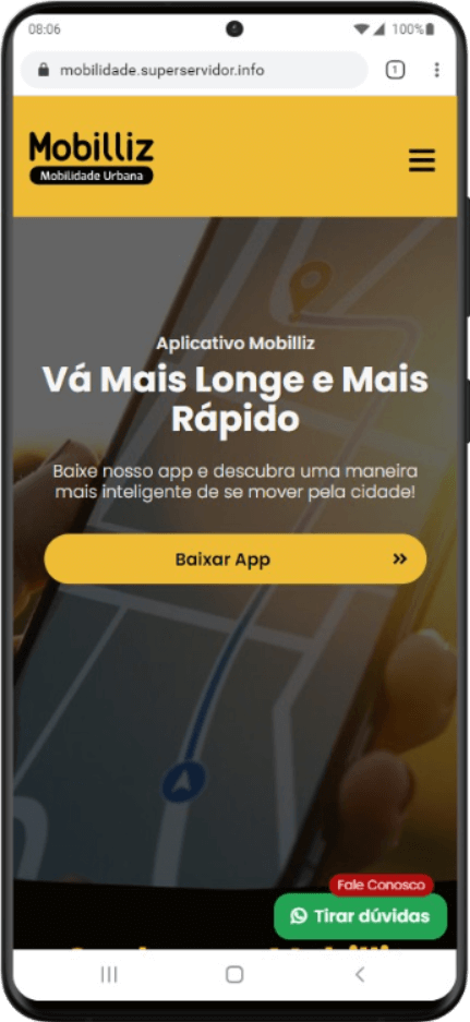 Página inicial pelo celular